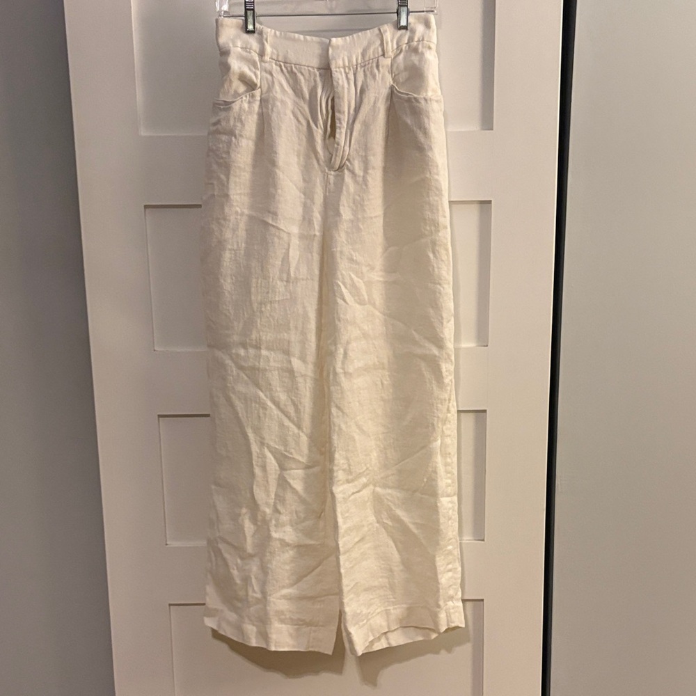Zara Cream Wide-Leg Linen Pants